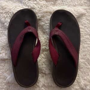 Red and Brown Flip Flops